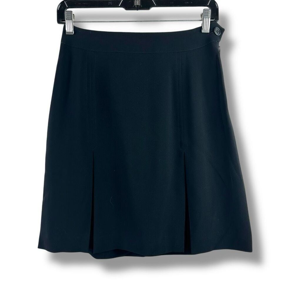 Jones New York Size 4 Pleated Front A-Line Skirt Solid Black Preppy Office Y2K
